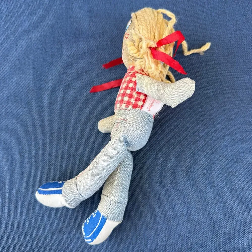 Knickerbocker Levi’s Denim Rag Doll Vtg 1970’s Advertising Yellow Yarn Hair FLAW